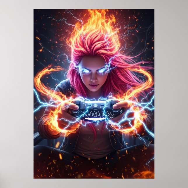 Elementär Magiker Gamer Tjej Konst Poster (Framsidan)