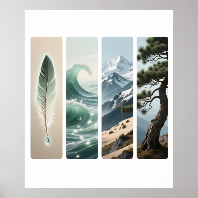 Elementär natur Feather Wave Mountain Gräs Poster (Framsidan)