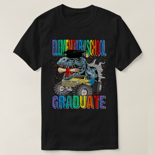 Elementärskola Student Monster Lastbil Dinosaur T Shirt (Design framsida)