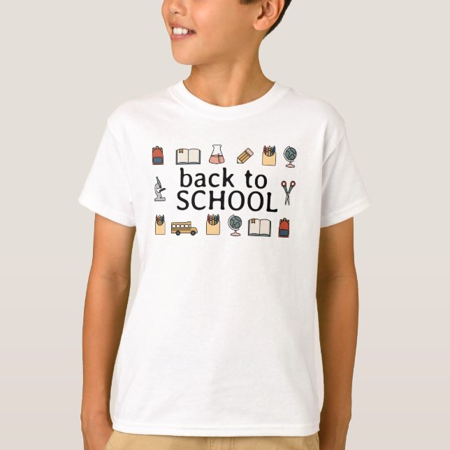 Elementärskola Theme Kid Buss Bok Globe T Shirt (Framsida)