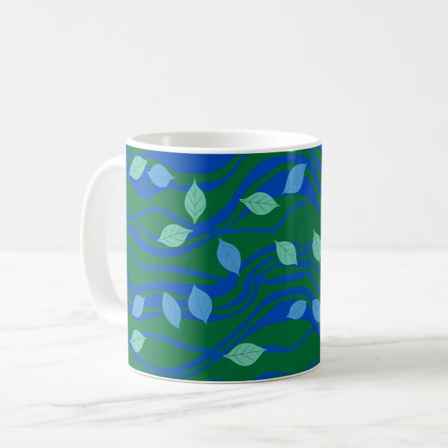 Elementärt flöde smaragdgrönt koboltblått med blad kaffemugg (Framsida vänster)