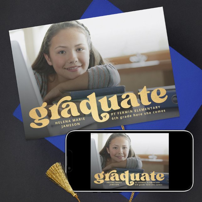 Elementary Retro Guld Photo Notice Inbjudningar (Skapare uppladdad)