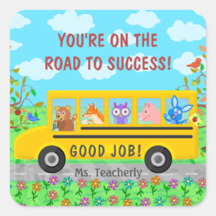 Elementary School Cute Buss Road to Success Class Fyrkantigt Klistermärke
