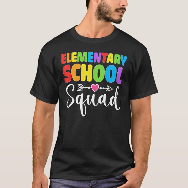 Elementary School Squad Teacher Student Team Back  T Shirt (Framsida)