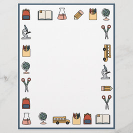 Elementary School Theme Teacher Buss Bok Globe Brevhuvud