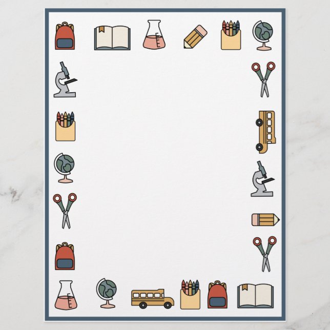 Elementary School Theme Teacher Buss Bok Globe Brevhuvud (Framsida)