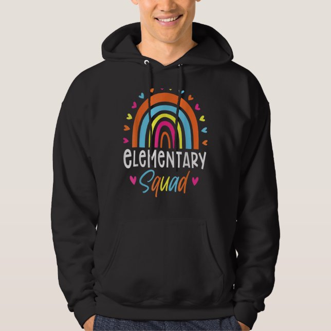 Elementary Teacher Boho Rainbow Team Elementary Sq Hoodie (Framsida)