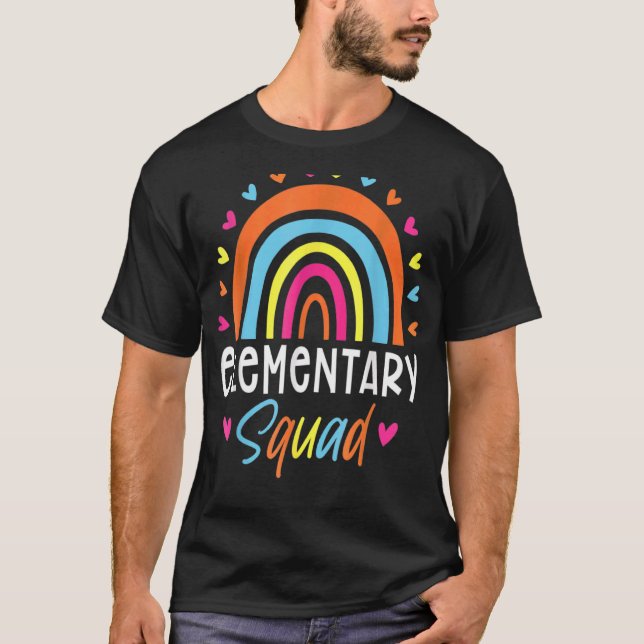 Elementary Teacher Boho Rainbow Team Elementary Sq T Shirt (Framsida)
