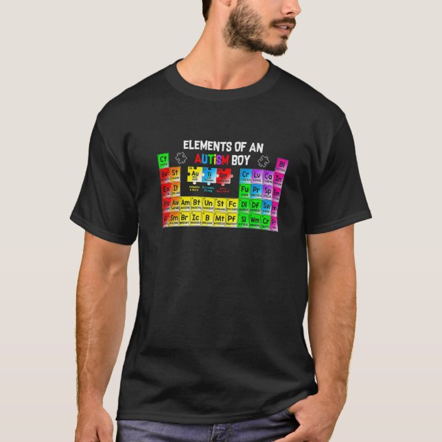 Elements Of An Autism Boy Autism Awareness Puzzle T Shirt (Framsida)