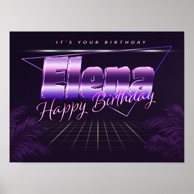 Elena Name Vorname lila retro Poster Geburtstag (Framsidan)