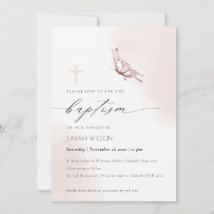Elenant Watercolor Butterfly Baptism Inbjudningar