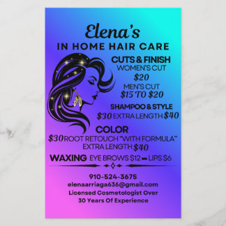 Elena's in home hair care flygblad