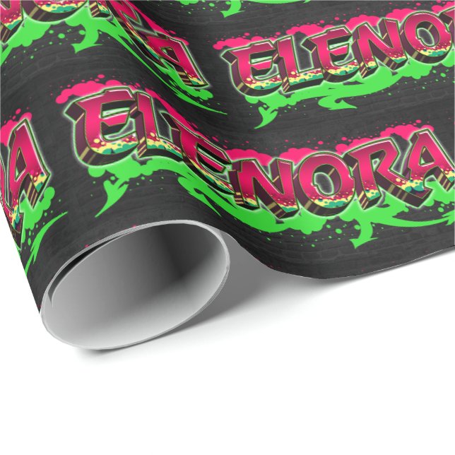 Elenora Vorname Name Graffiti red green Presentpapper (Rullad Hörn)