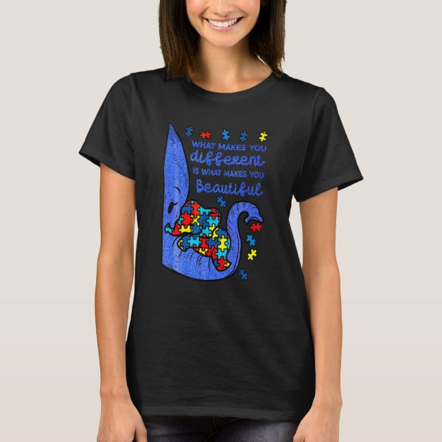 Eleph Ant Vad Gör Dig Annorlunda Autism Medvetenhe T Shirt (Framsida)