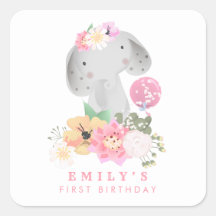 Elephant 1st Birthday Namn Safari Rosa Girl Girl G
