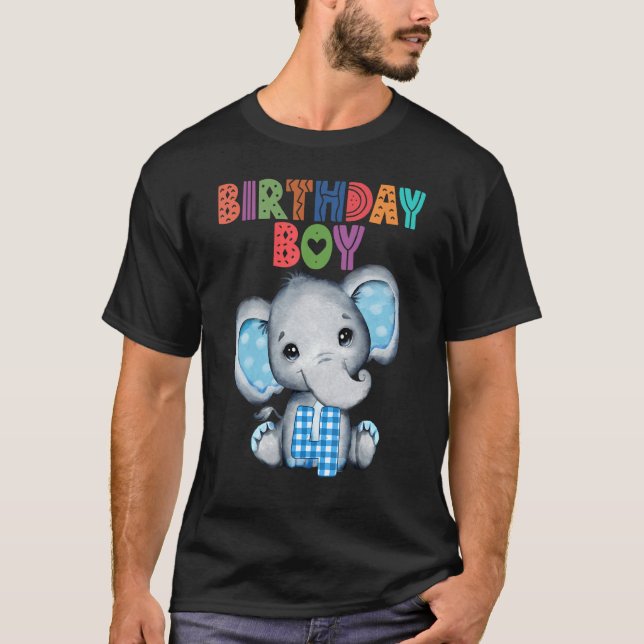 Elephant 4e födelsedagen Boy Kids 4 år gammal Elep T Shirt (Framsida)