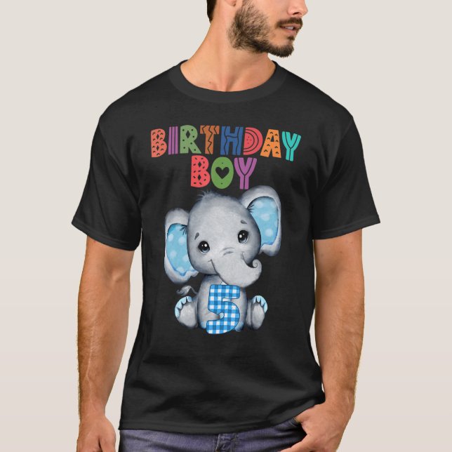 Elephant 5th Birthday Boy 5 Years Old Themed Eleph T Shirt (Framsida)