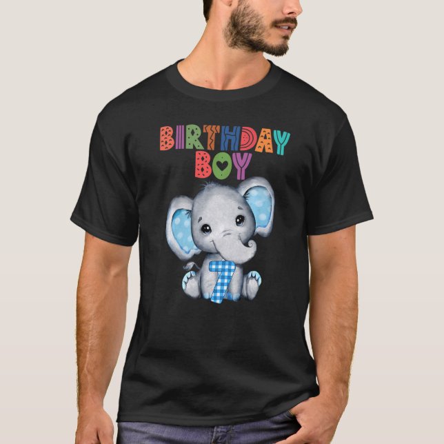 Elephant 7th Birthday Boy Kids 7 Years Old Elephan T Shirt (Framsida)