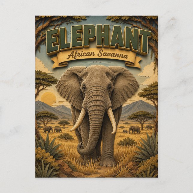 Elephant African Savanna POPCUT Vykort (Framsida)
