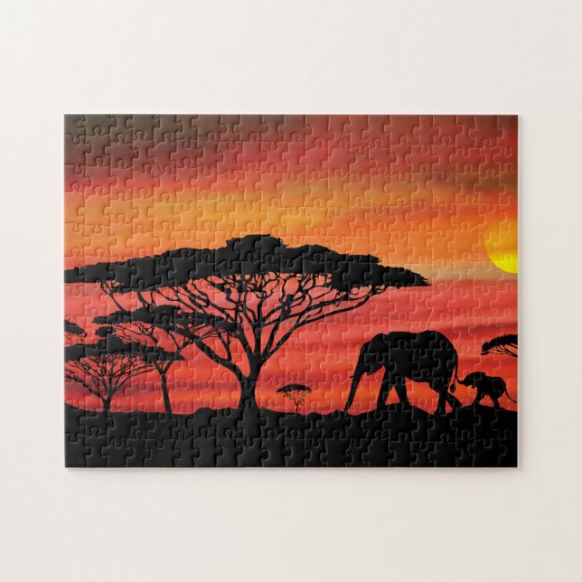 Elephant African Sunset Pussel (Horisontell)