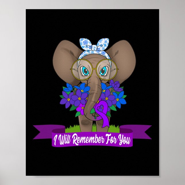 Elephant Alzheimerheimer Awareness Gift Lila Rib Poster (Framsidan)