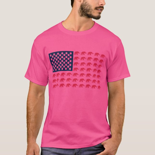 Elephant American Flagga T Shirt (Framsida)