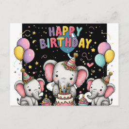 Elephant and heart shaped balloons postcard vykort
