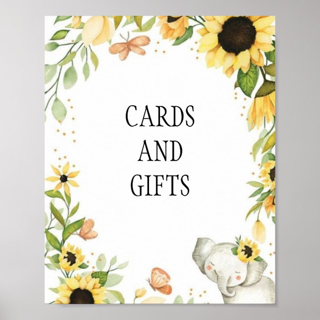  Elephant and Sunflower Animal First Birthday Poster (Framsidan)