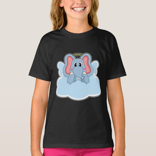 Elephant Angel Clouds T Shirt (Framsida)