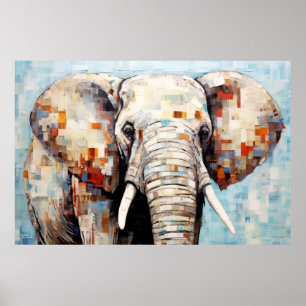 Elephant Animal Art Decor Paint Mosaic Poster