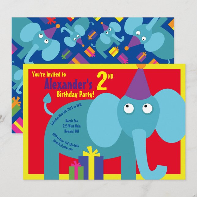 Elephant Animal Barn Födelsedagsfest inbjudan (Fram/baksida)