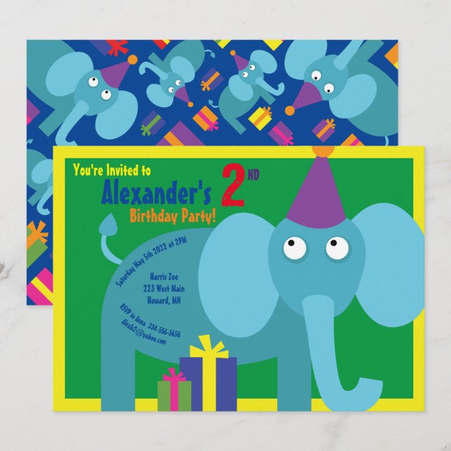 Elephant Animal Barn Födelsedagsfest inbjudan (Fram/baksida)