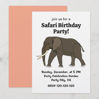 Elephant Animal Safari Birthday Party Inbjudningar