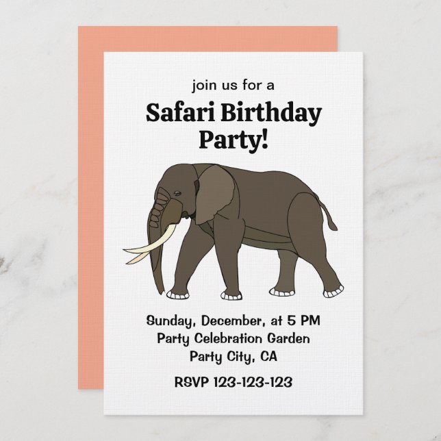 Elephant Animal Safari Birthday Party Inbjudningar (Fram/baksida)