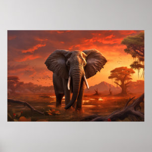 Elephant Animal Wildlife Wilderness Colorful Art Poster
