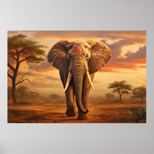 Elephant Animal Wildlife Wilderness Colorful Art Poster