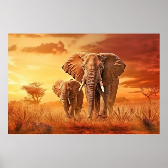 Elephant Animal Wildlife Wilderness Colorful Art Poster (Framsidan)