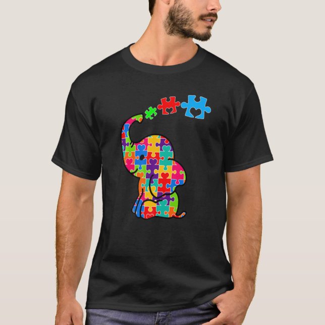 Elephant Animals Puzzle Delar Autism Awareness T Shirt (Framsida)