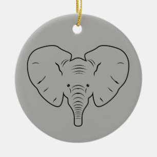 Elephant ansikte silhouette julgransprydnad keramik