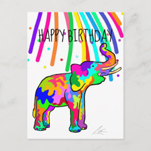 Elephant Art Birthday Vykort