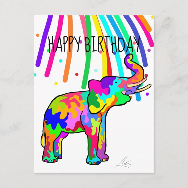 Elephant Art Birthday Vykort (Framsida)