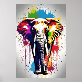 Elephant Art, Wildlife Splatter Art Rainbow Färg Poster