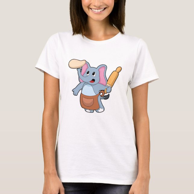 Elephant as Cook med Rolling pin & Dough T Shirt (Framsida)