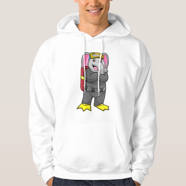 Elephant as Diver med dykande glasögon Hoodie (Framsida)