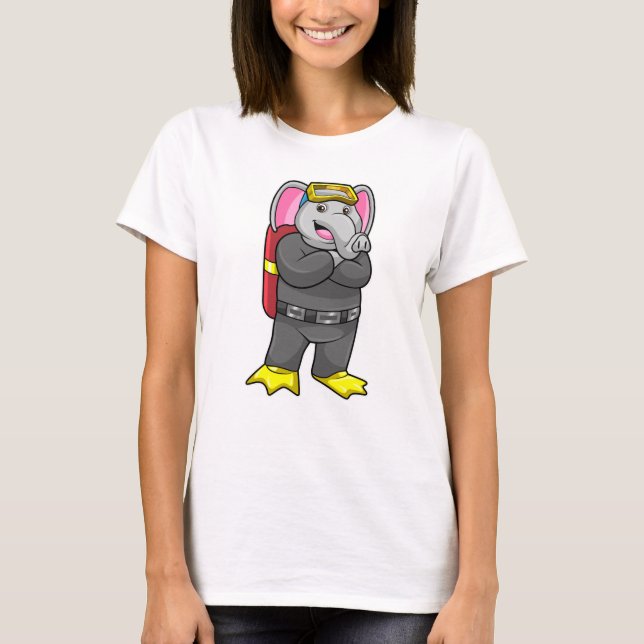 Elephant as Diver med dykande glasögon T Shirt (Framsida)