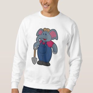 Elephant as Farmer med Shovel Lång Ärmad Tröja