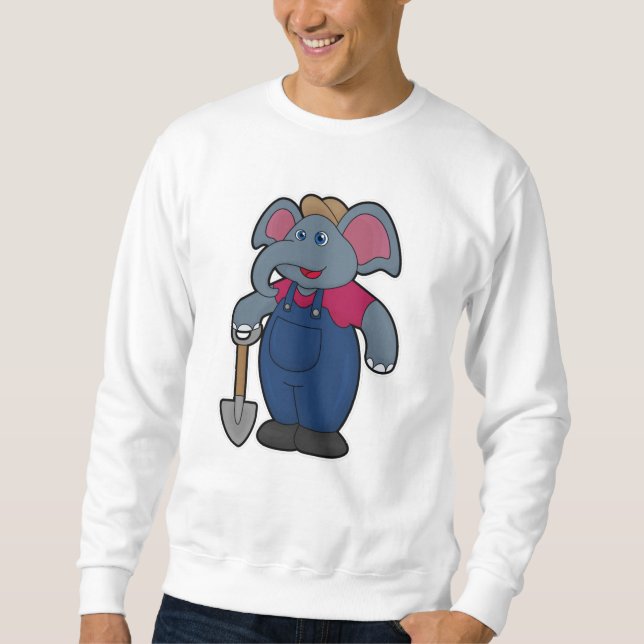 Elephant as Farmer med Shovel Lång Ärmad Tröja (Framsida)