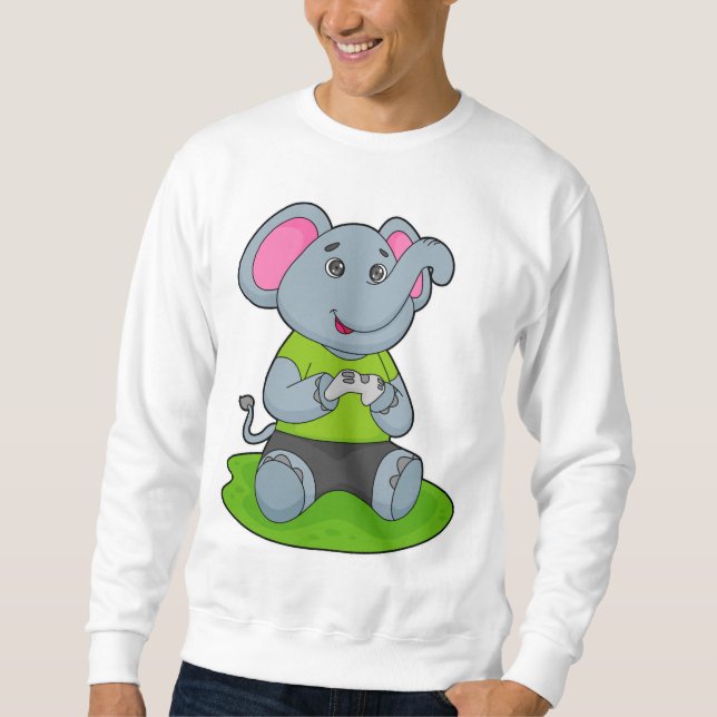 Elephant as Gamer Lång Ärmad Tröja (Framsida)