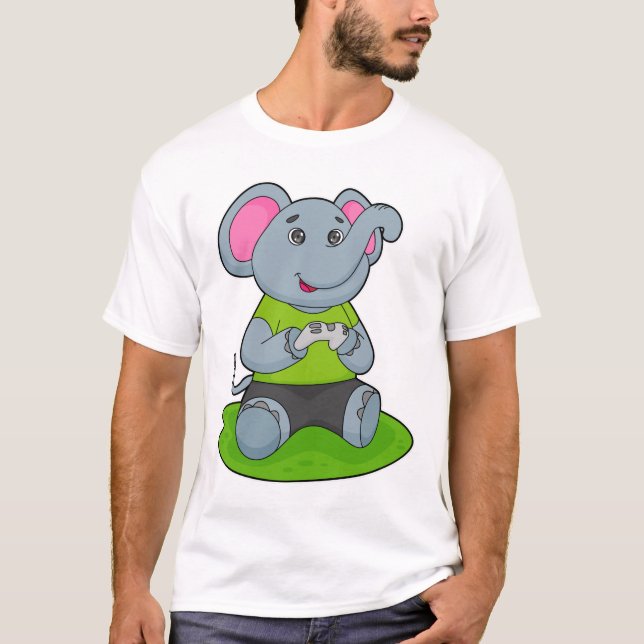Elephant as Gamer T Shirt (Framsida)
