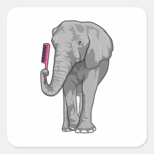 Elephant as Hairdresser with Comb Fyrkantigt Klistermärke